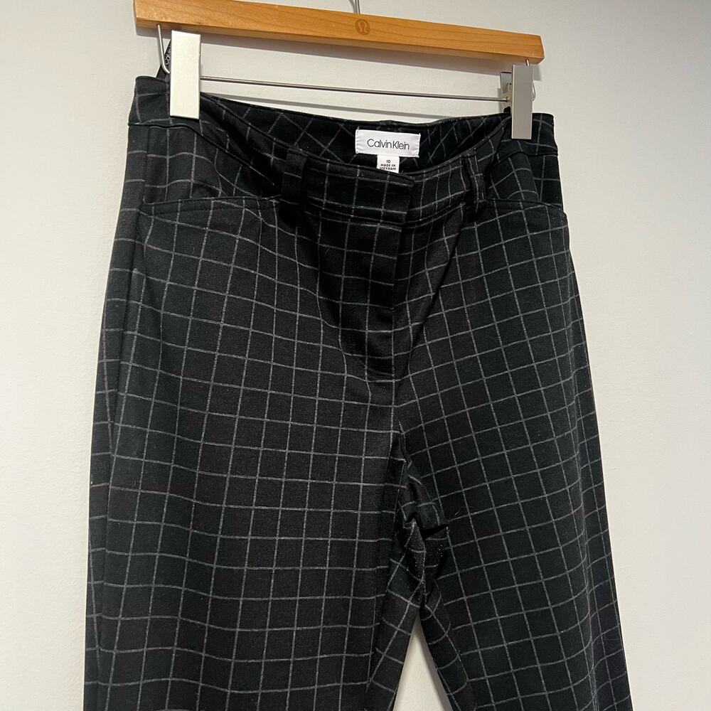 Calvin Klein Windowpane Rayon Blend Business Dress Pants Gray Sz 10
